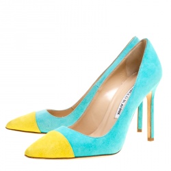 مملوكة مسبقًا حذاء كعب عالي مانولو بلانيك بيبونتا سويدي ثنائي اللون مقدمة مدببة مقاس 40.5