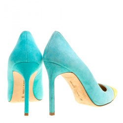 مملوكة مسبقًا حذاء كعب عالي مانولو بلانيك بيبونتا سويدي ثنائي اللون مقدمة مدببة مقاس 40.5