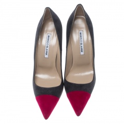 مملوكة مسبقًا حذاء كعب عالي مانولو بلانيك بيبونتا سويدي ثنائي اللون مقدمة مدببة مقاس 40.5