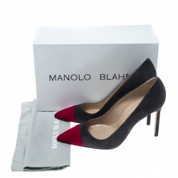 مملوكة مسبقًا حذاء كعب عالي مانولو بلانيك بيبونتا سويدي ثنائي اللون مقدمة مدببة مقاس 40.5