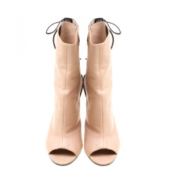 Pre Owned Manolo Blahnik Two Tone Leather Bellanto Cut Out Peep Toe Booties Size 37