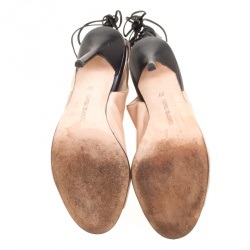 Pre Owned Manolo Blahnik Two Tone Leather Bellanto Cut Out Peep Toe Booties Size 37