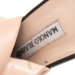 Pre Owned Manolo Blahnik Two Tone Leather Bellanto Cut Out Peep Toe Booties Size 37