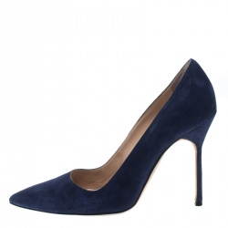Pre Owned Manolo Blahnik Dark Blue Suede BB Pointed Toe Pumps Size 36