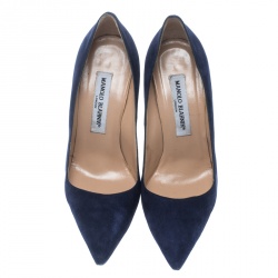 Pre Owned Manolo Blahnik Dark Blue Suede BB Pointed Toe Pumps Size 36