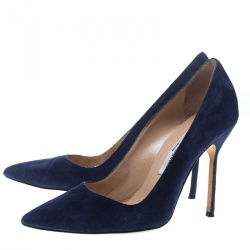 Pre Owned Manolo Blahnik Dark Blue Suede BB Pointed Toe Pumps Size 36