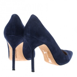 Pre Owned Manolo Blahnik Dark Blue Suede BB Pointed Toe Pumps Size 36