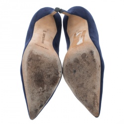 Pre Owned Manolo Blahnik Dark Blue Suede BB Pointed Toe Pumps Size 36
