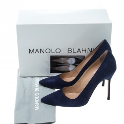 Pre Owned Manolo Blahnik Dark Blue Suede BB Pointed Toe Pumps Size 36