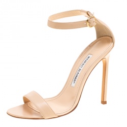 Manolo Blahnik Beige Leather Chaos Ankle Strap Open Toe Sandals Size 36