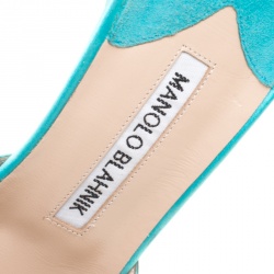 Manolo Blahnik Cyan Blue Satin Hangisi Pointed Toe Mules Size 38