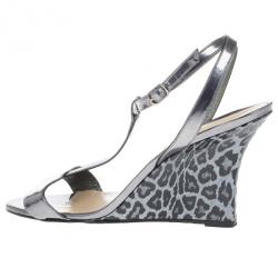 Pre Owned Manolo Blahnik Metallic Leopard T-strap Lette Wedge Sandals Size 42