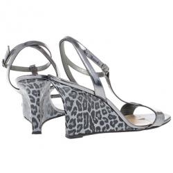 Pre Owned Manolo Blahnik Metallic Leopard T-strap Lette Wedge Sandals Size 42
