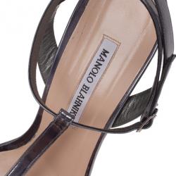 Pre Owned Manolo Blahnik Metallic Leopard T-strap Lette Wedge Sandals Size 42