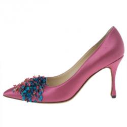 Pre Owned Manolo Blahnik Fuchsia Satin Pump Size 37.5