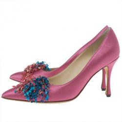Pre Owned Manolo Blahnik Fuchsia Satin Pump Size 37.5
