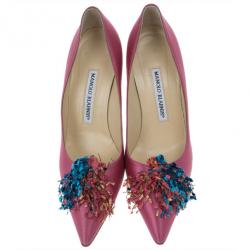 Pre Owned Manolo Blahnik Fuchsia Satin Pump Size 37.5