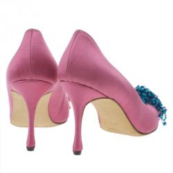 Pre Owned Manolo Blahnik Fuchsia Satin Pump Size 37.5