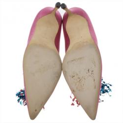 Pre Owned Manolo Blahnik Fuchsia Satin Pump Size 37.5