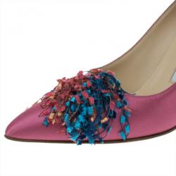 Pre Owned Manolo Blahnik Fuchsia Satin Pump Size 37.5