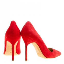 Manolo Blahnik Red Suede BB Pointed Toe Pumps Size 36