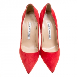 Manolo Blahnik Red Suede BB Pointed Toe Pumps Size 36