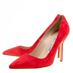 Manolo Blahnik Red Suede BB Pointed Toe Pumps Size 36