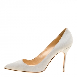 مملوكة مسبقًا Manolo Blahnik Light Grey Suede BB Pointed Toe Pumps Size 37.5