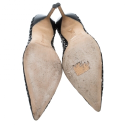 Pre Owned Manolo Blahnik Black Laser Cut Leather Pointed Toe Pumps Size 37