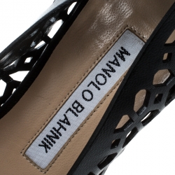 Pre Owned Manolo Blahnik Black Laser Cut Leather Pointed Toe Pumps Size 37