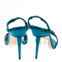 Manolo Blahnik Blue Satin Bow Detail Slingback Sandals Size 38