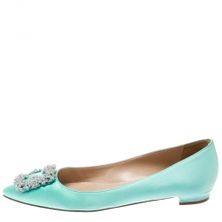 Pre Owned حذاء فلات باليه مانولو بلانيك هنغيسي ساتان توركواز مقاس 38