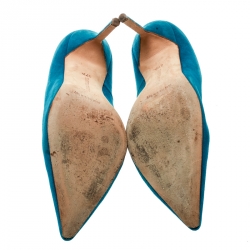 Pre Owned Manolo Blahnik Blue Suede BB Pointed Toe Pumps Size 37.5