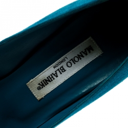 Pre Owned Manolo Blahnik Blue Suede BB Pointed Toe Pumps Size 37.5