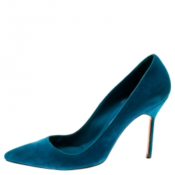 Pre Owned Manolo Blahnik Blue Suede BB Pointed Toe Pumps Size 37.5