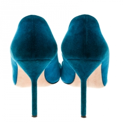 Pre Owned Manolo Blahnik Blue Suede BB Pointed Toe Pumps Size 37.5