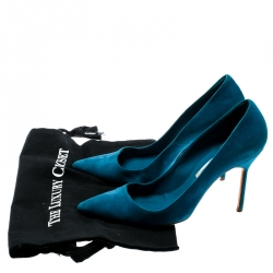 Pre Owned Manolo Blahnik Blue Suede BB Pointed Toe Pumps Size 37.5