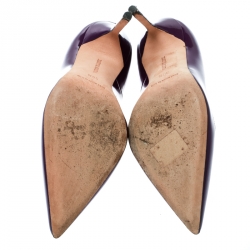 Pre Owned Manolo Blahnik Purple Patent Leather BB Pointed Toe Pumps Size 36.5