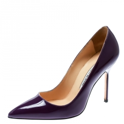 Pre Owned Manolo Blahnik Purple Patent Leather BB Pointed Toe Pumps Size 36.5