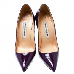 Pre Owned Manolo Blahnik Purple Patent Leather BB Pointed Toe Pumps Size 36.5