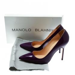 Pre Owned Manolo Blahnik Purple Patent Leather BB Pointed Toe Pumps Size 36.5