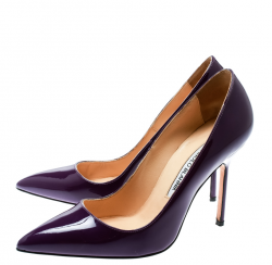Pre Owned Manolo Blahnik Purple Patent Leather BB Pointed Toe Pumps Size 36.5