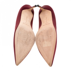 Pre Owned حذاء كعب عالي مانولو بلانيك ناديرا مزخرف ساتان بني محمر مقاس 38.5