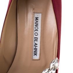 Pre Owned حذاء كعب عالي مانولو بلانيك ناديرا مزخرف ساتان بني محمر مقاس 38.5