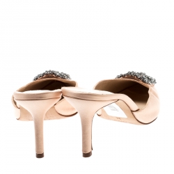 Manolo Blahnik Beige Satin Hangisi Pointed Toe Mules Size 38