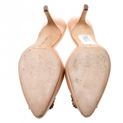 Manolo Blahnik Beige Satin Hangisi Pointed Toe Mules Size 38