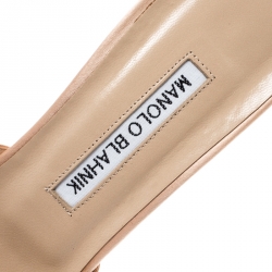 Manolo Blahnik Beige Satin Hangisi Pointed Toe Mules Size 38