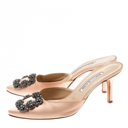 Manolo Blahnik Beige Satin Hangisi Pointed Toe Mules Size 38