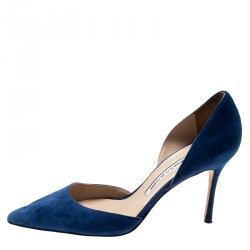 Pre Owned Manolo Blahnik Blue Suede Tayler D'orsay Pointed Toe Pumps Size 39