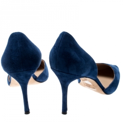 Pre Owned Manolo Blahnik Blue Suede Tayler D'orsay Pointed Toe Pumps Size 39
